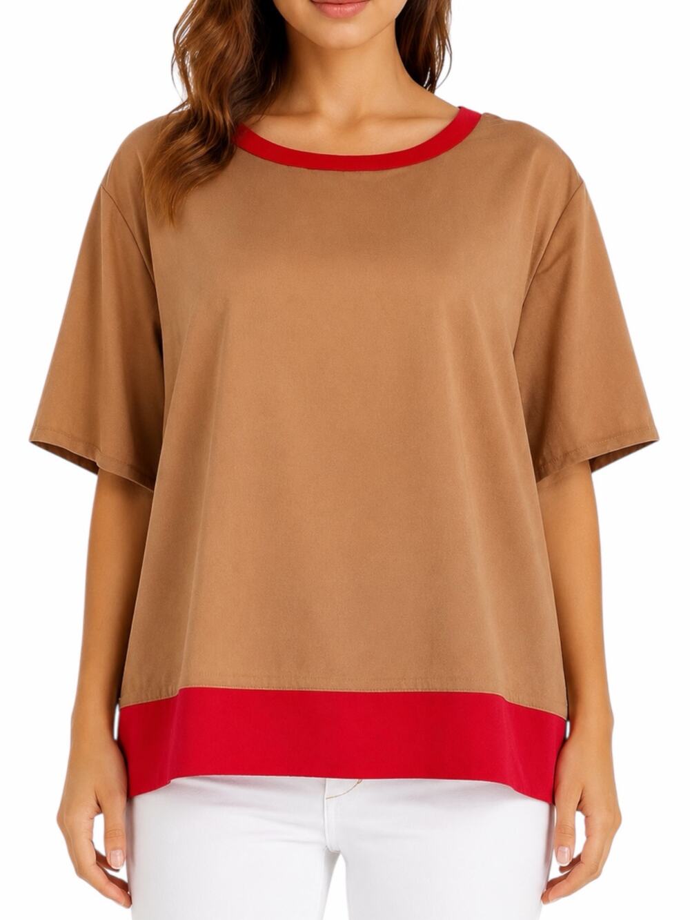 Walter Baker Leilani Short Sleeve Boxy Top Camel Red Size S